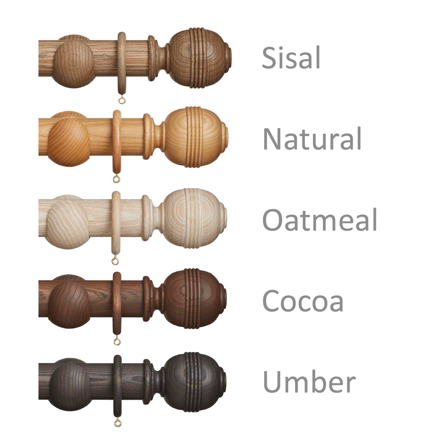 Eden 35mm wooden curtain pole with Ridged Ball finials