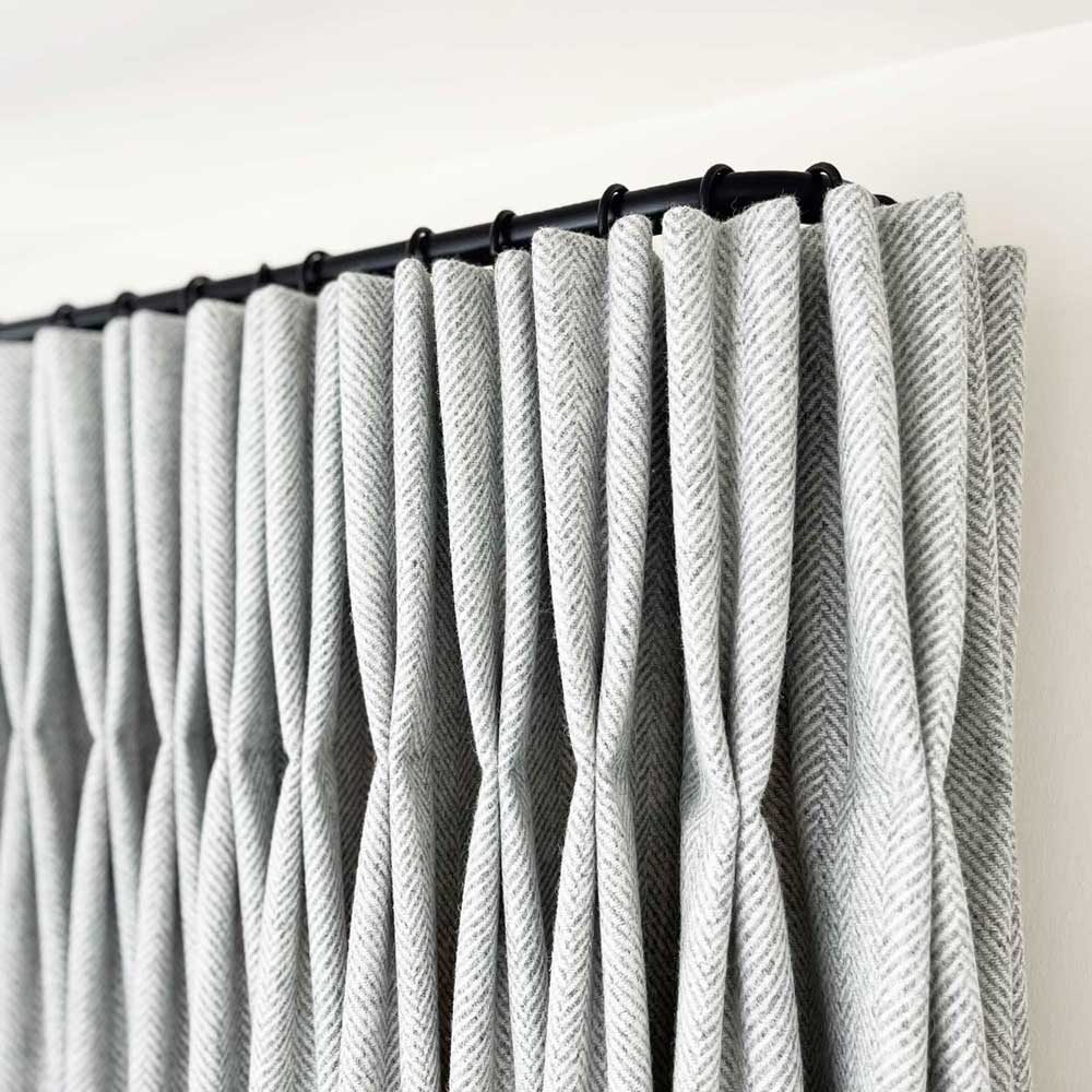 French curtain pole with heavy interlined pinch pleat curtains