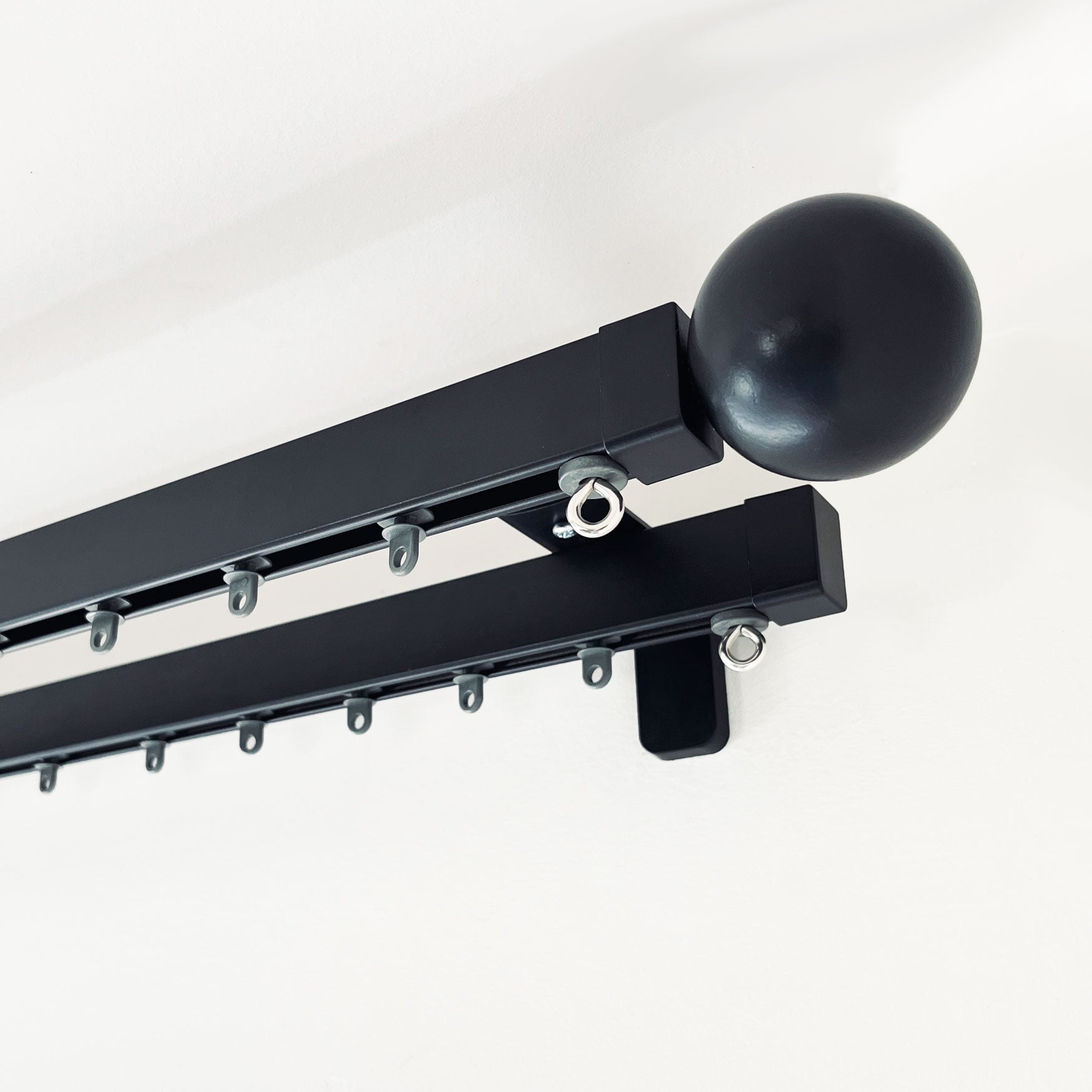 Square30 STRAIGHT double curtain track pack with Ball/Cap finials - Wall Fix