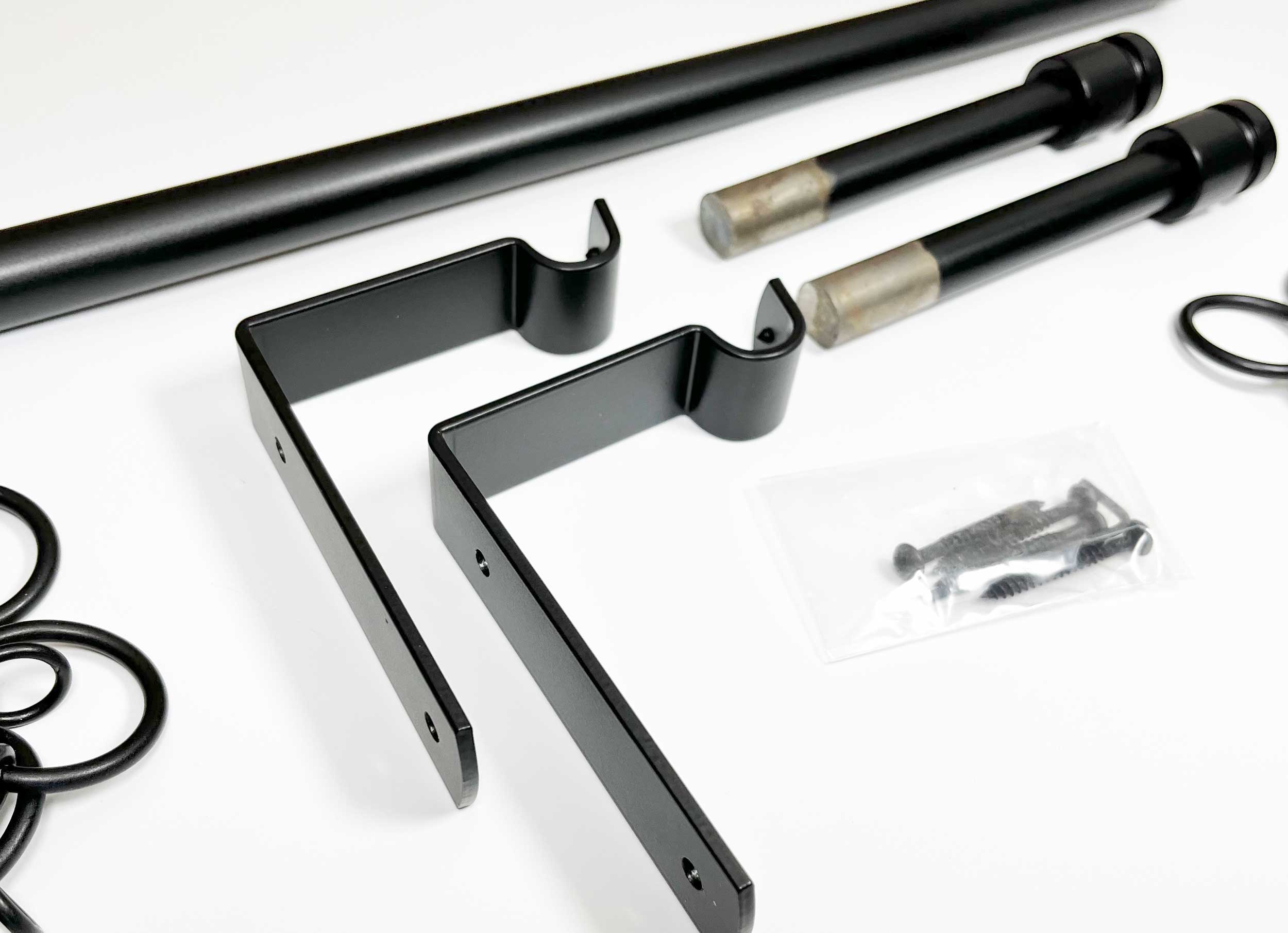 19mm Metal Curtain Pole Pack - Collar Finials / Black finish / 200cm long