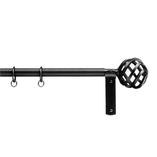 19mm wrought iron curtain pole with short basket finials
