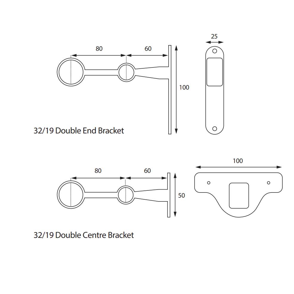 32mm/19mm double curtain pole pack - Basket/Stopper finials