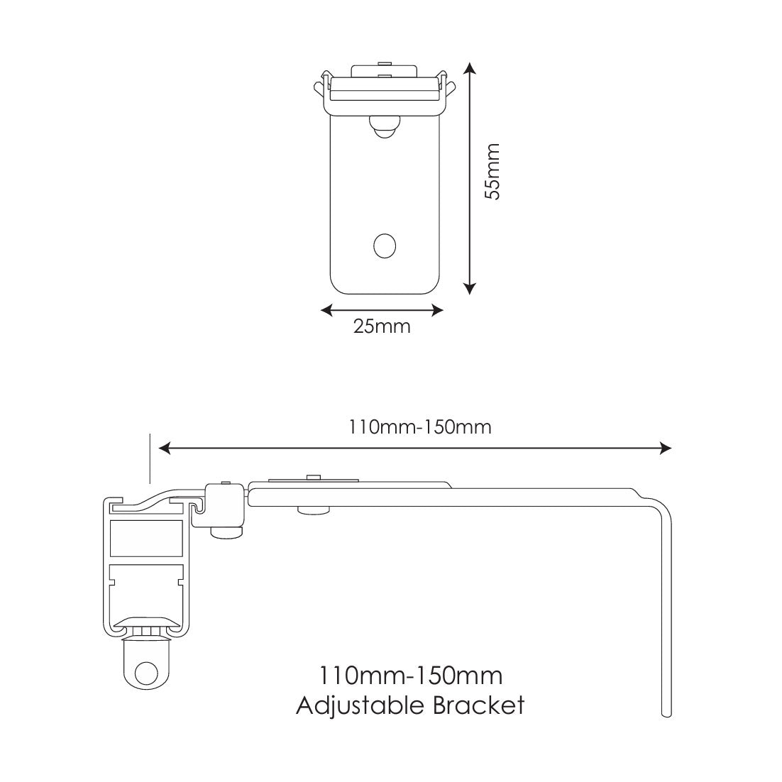 Curtain track bracket - Adjustable 110mm-150mm