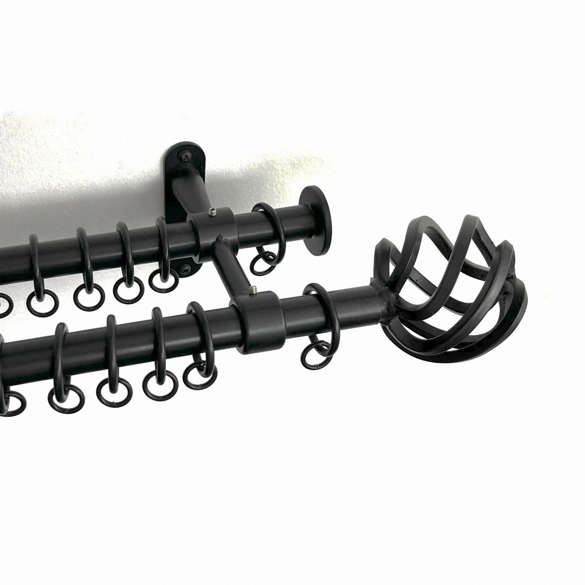 19mm/19mm double curtain pole pack - Basket/Stopper finials