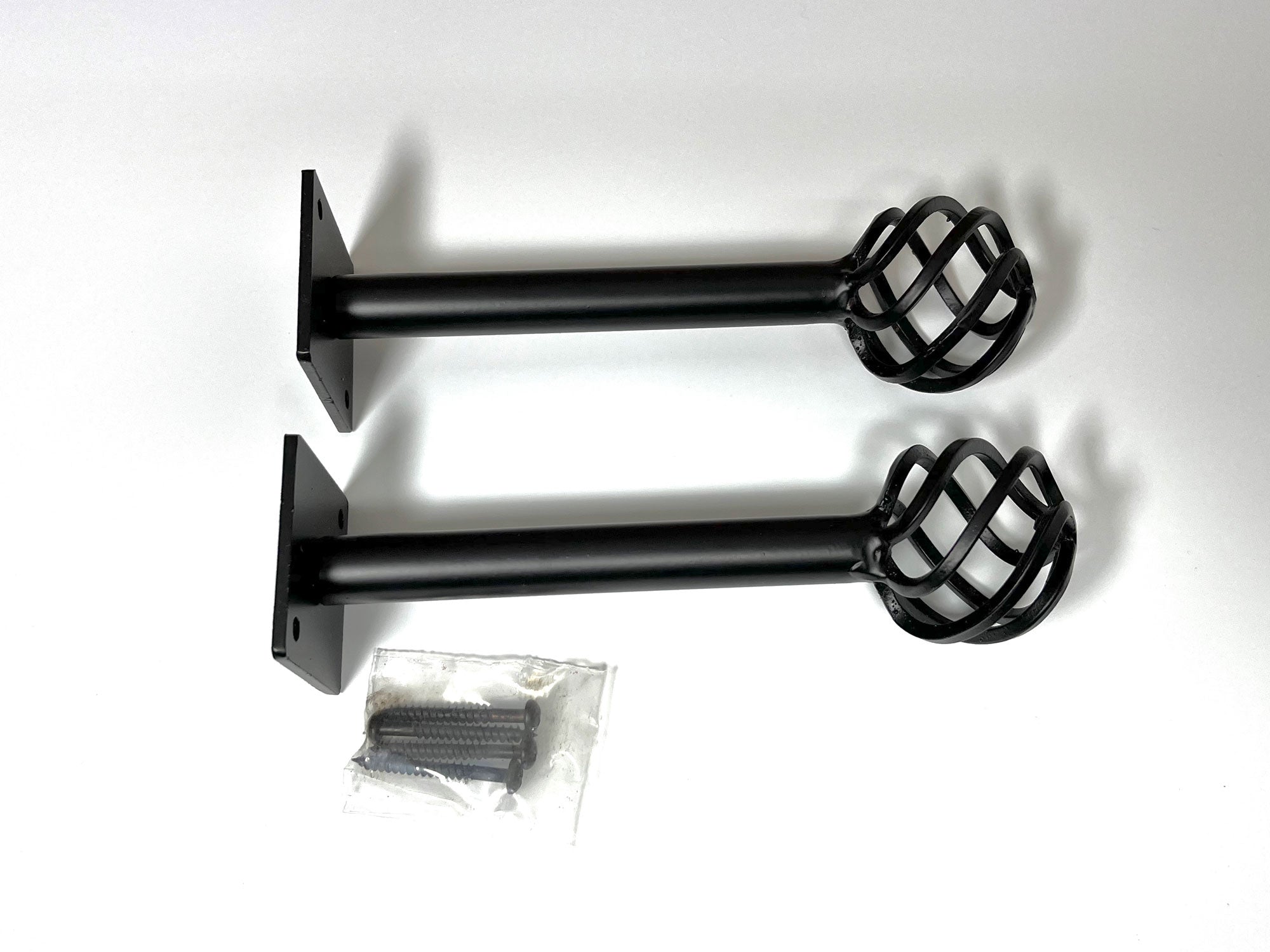 Pair of Metal Post Curtain Holdbacks in Black with Cage finial