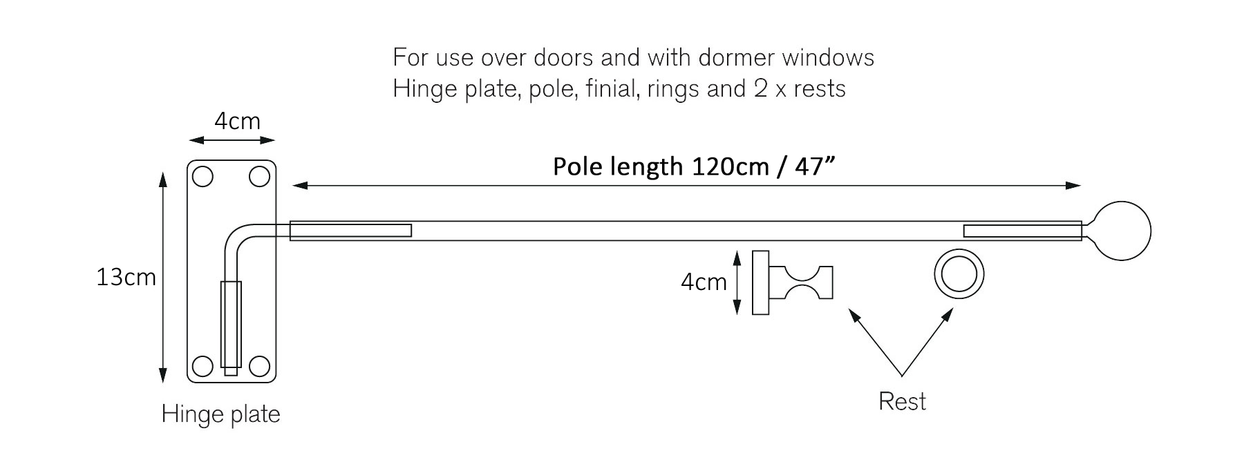 19mm Metal Portiere Rod with Ball finial